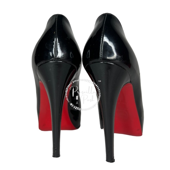 Christian Louboutin Black Patent Leather Peep Toe Platform Pumps Size 37.5 - Picture 10 of 14
